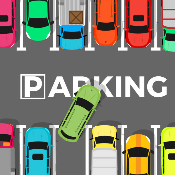  Overhead graphic of a busy parking lot
